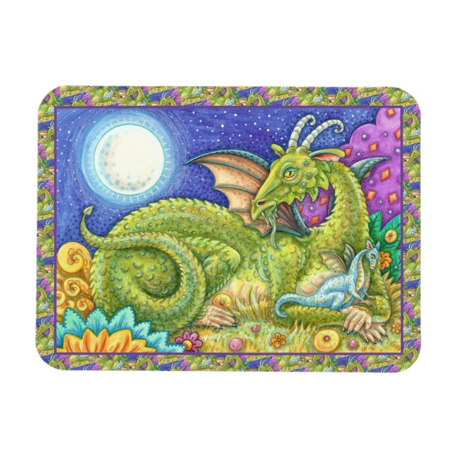 DRAGON FAMILY NÄSTA GENERATION, WHIMSICAL FANTASY MAGNET (Horisontell)