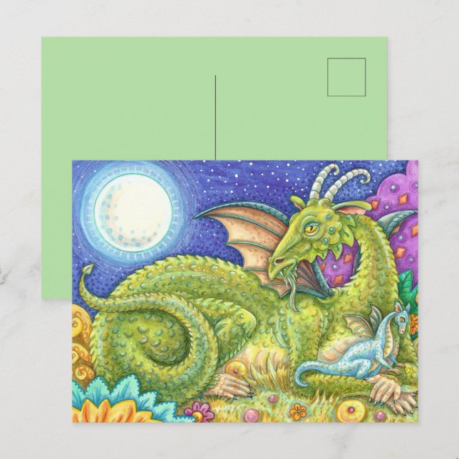DRAGON FAMILY NÄSTA GENERATION, WHIMSICAL FANTASY VYKORT (Fram/baksida)