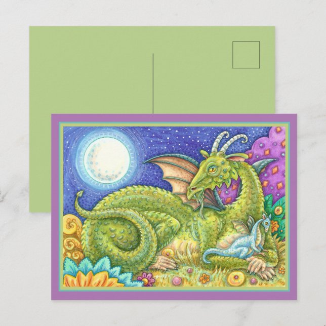 DRAGON FAMILY NÄSTA GENERATION, WHIMSICAL FANTASY VYKORT (Fram/baksida)