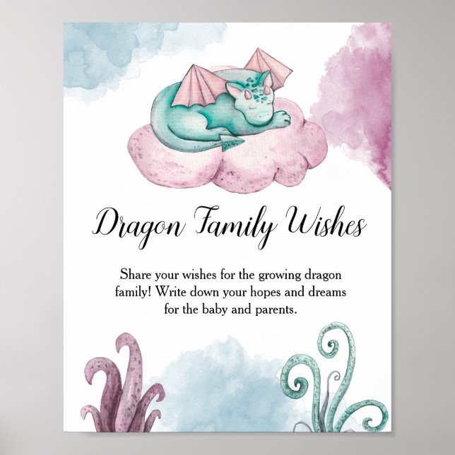 Dragon Family Önskemål Dragon Baby Shower Advice Poster (Framsidan)