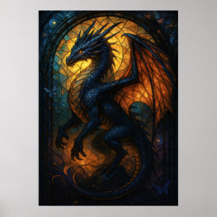 Dragon Fantasy Artwork bestående av glasskikt Poster