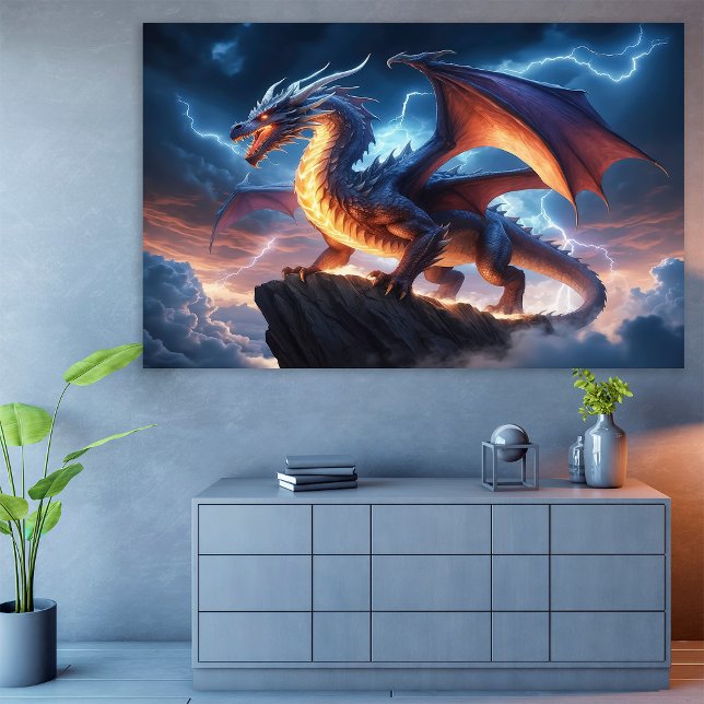 Dragon Fantasy Cliff Lightning Poster (Skapare uppladdad)