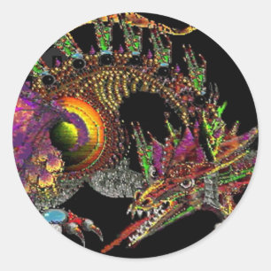 DRAGON/FANTASY DRAGON IN GULD LILA AND BLACK RUNT KLISTERMÄRKE