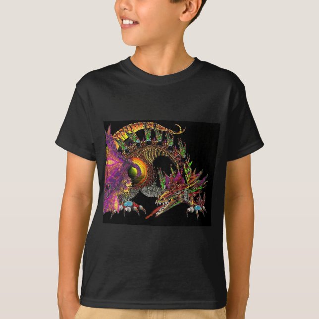 DRAGON/FANTASY DRAGON IN GULD LILA AND BLACK T SHIRT (Framsida)