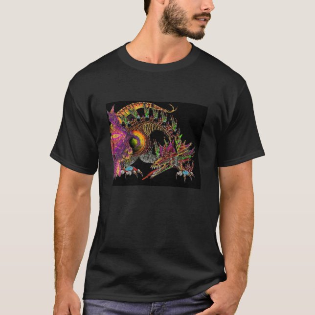 DRAGON/FANTASY DRAGON IN GULD LILA AND BLACK T SHIRT (Framsida)