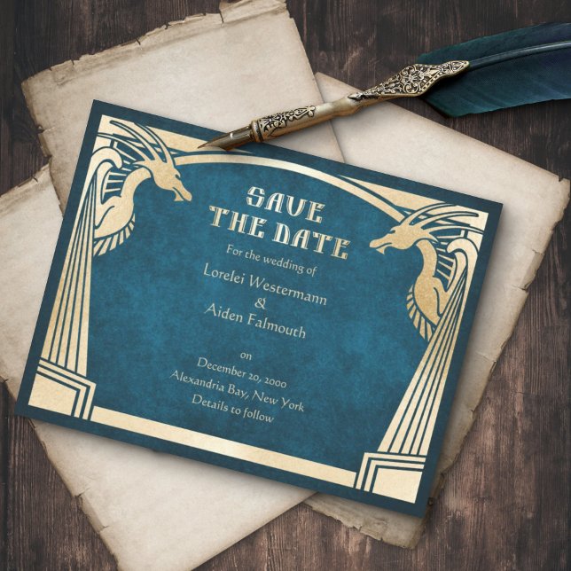 Dragon Fantasy Modern Deco Bröllop Spara Datumet (Skapare uppladdad)