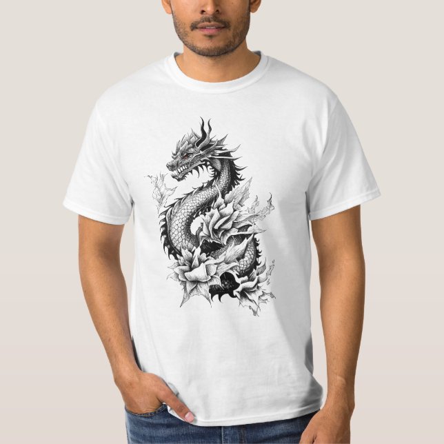 Dragon Fantasy Vild Animal Illustration Art Tattoo T Shirt (Framsida)