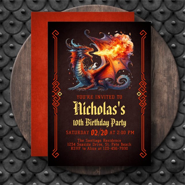 Dragon Fire Boys Fantasy Birthday Invitation Inbjudningar (Skapare uppladdad)