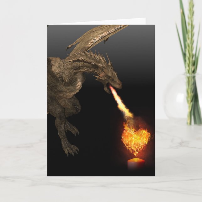 Dragon Fire Breathing Heart Kärlek Wyvern Kort (Framsida)