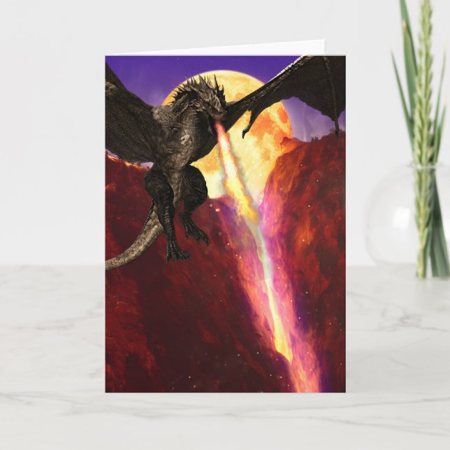 Dragon Fire Breathing Lava Mörk Måne Kort (Framsida)