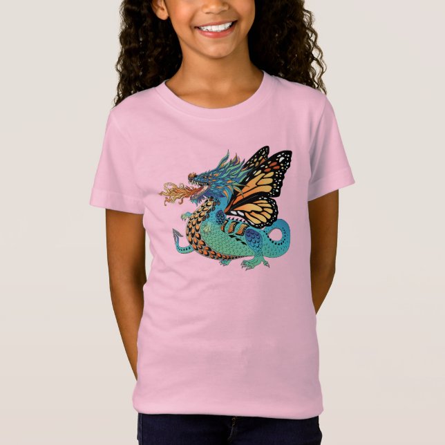 Dragon Fire Breathing Monarch Butterfly Dragon T Shirt (Framsida)
