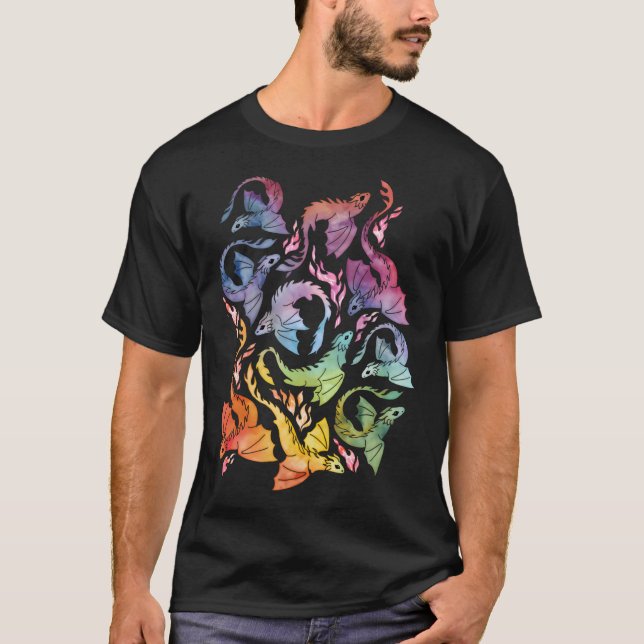 Dragon Fire Mörk Rainbow T Shirt (Framsida)