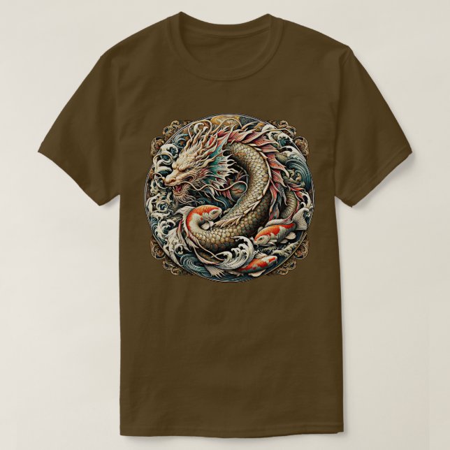 Dragon Fish Tatto stil T Shirt (Design framsida)