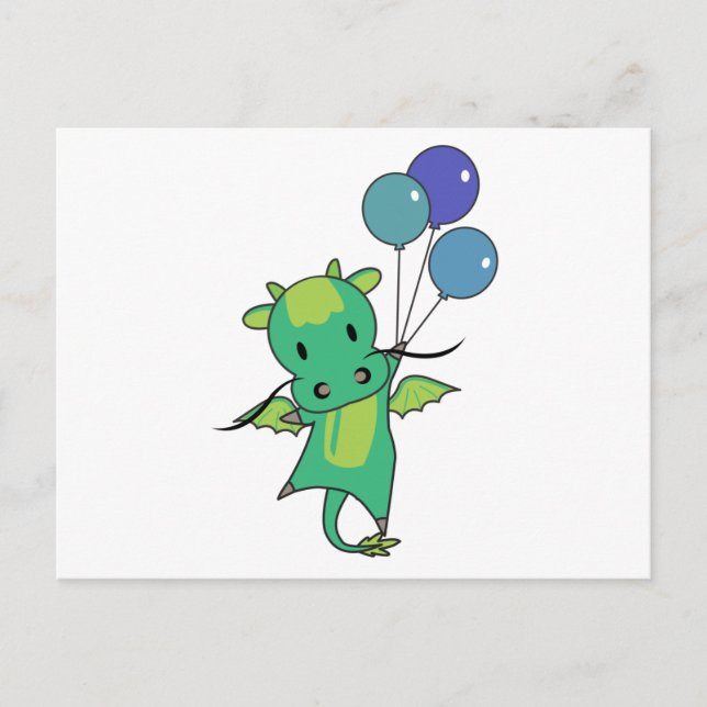 Dragon Flies with Balloons Cute Fantasy Dragon Vykort (Framsida)