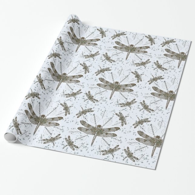 Dragon fly ornamental mönster presentpapper (Utrullad)