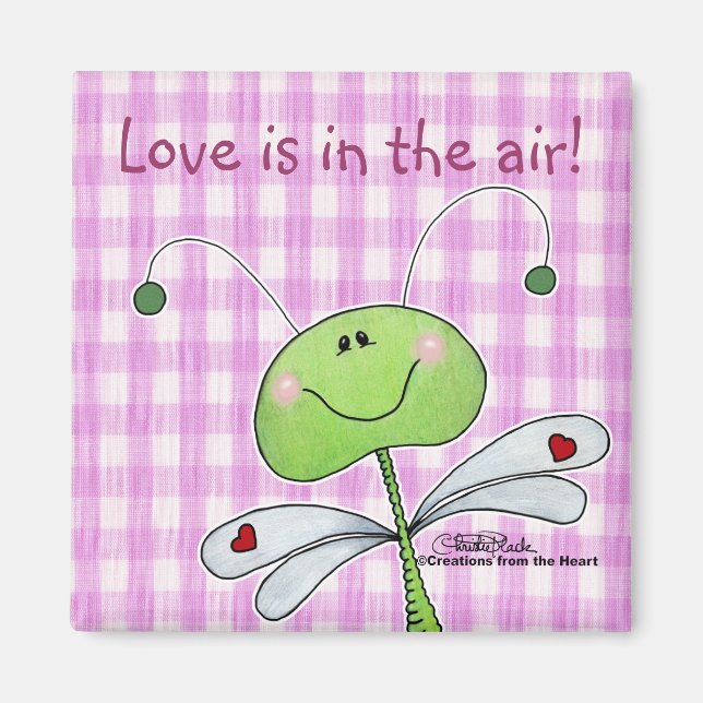 Dragon Fly på Rosa Gingham Magnet (Framsidan)