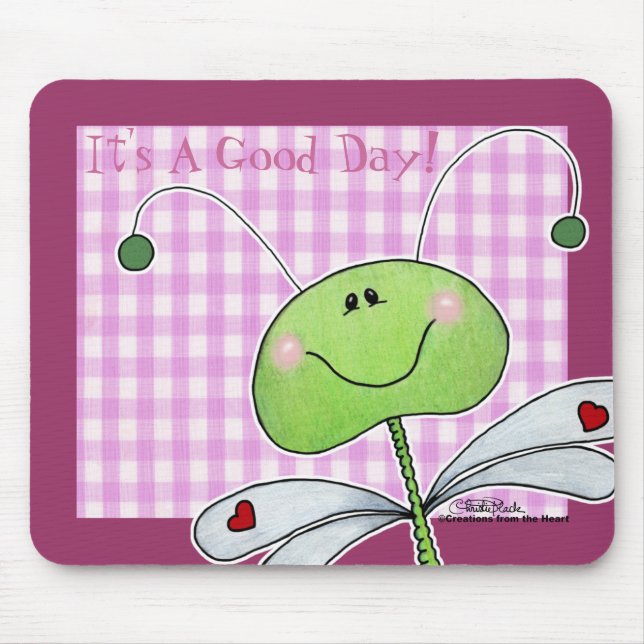 Dragon Fly på Rosa Gingham Musmatta (Framsidan)