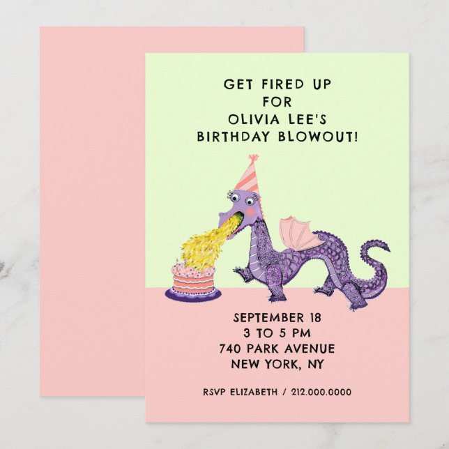 Dragon Födelsedagsfest inbjudan (Fram/baksida)