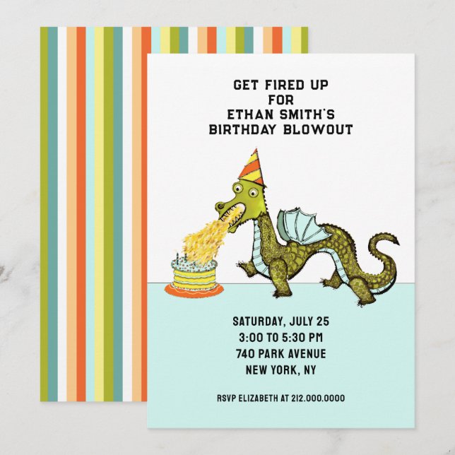 Dragon Födelsedagsfest Inbjudningar (Fram/baksida)