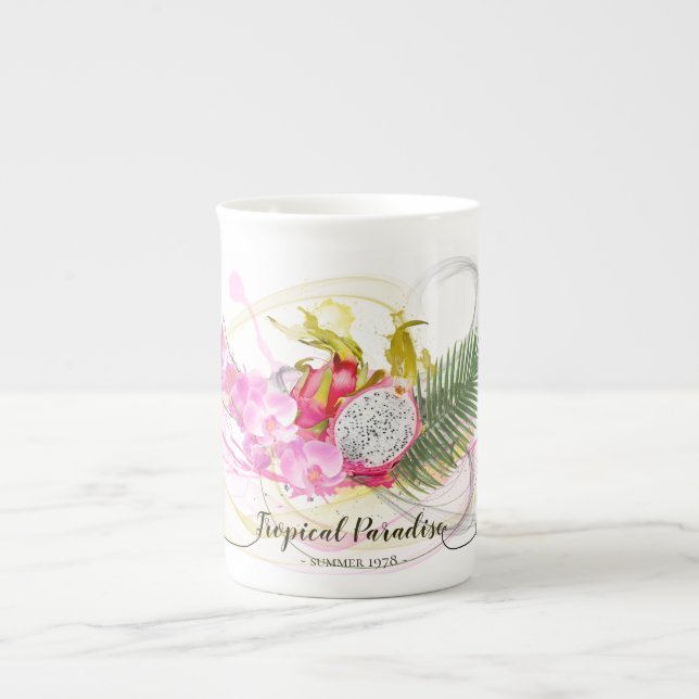 Dragon Fruit and Rosa Orchid Tropical Calligraphy Benporslin Mugg (Framsidan)