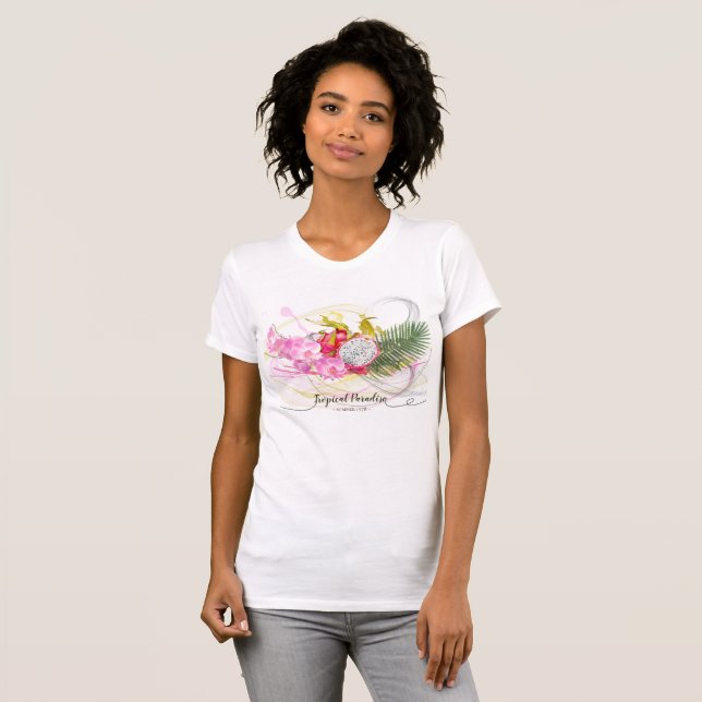 Dragon Fruit and Rosa Orchid Tropical Calligraphy T-shirt (Hel framsida)