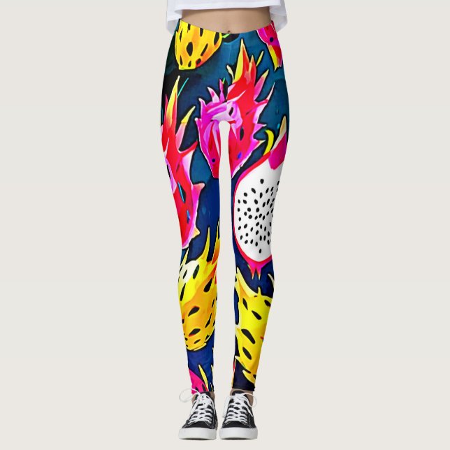 Dragon Fruit Mönster Art Leggings (Framsida)