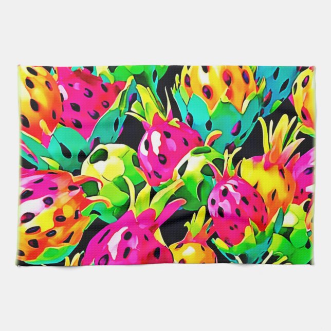 Dragon Fruit Vivid Mönster Kökshandduk (Horisontell)