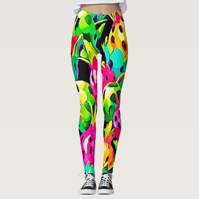 Dragon Fruit Vivid Mönster Leggings (Framsida)