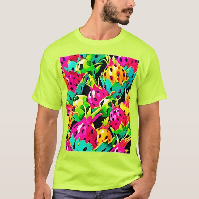 Dragon Fruit Vivid Mönster T Shirt (Framsida)