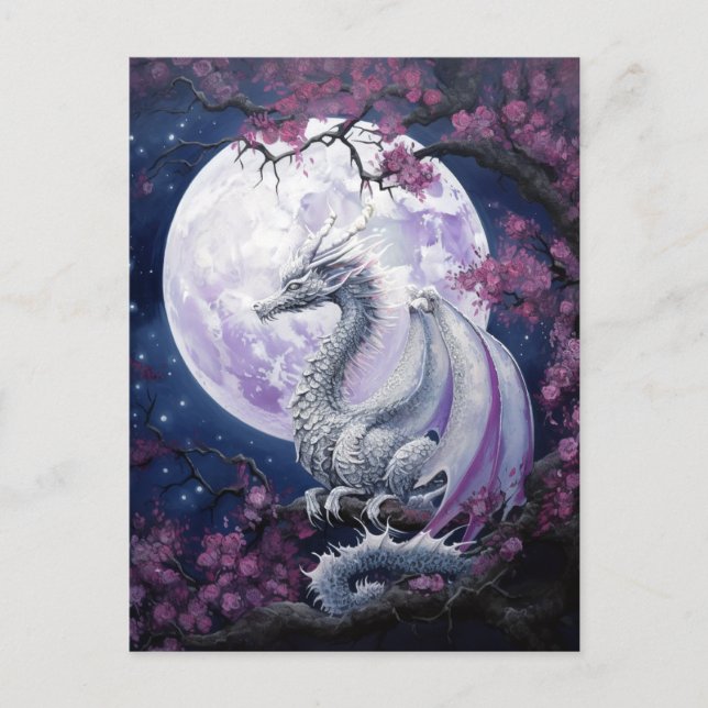 Dragon Full Moon Lila Fantasy Art-vykort Vykort (Framsida)
