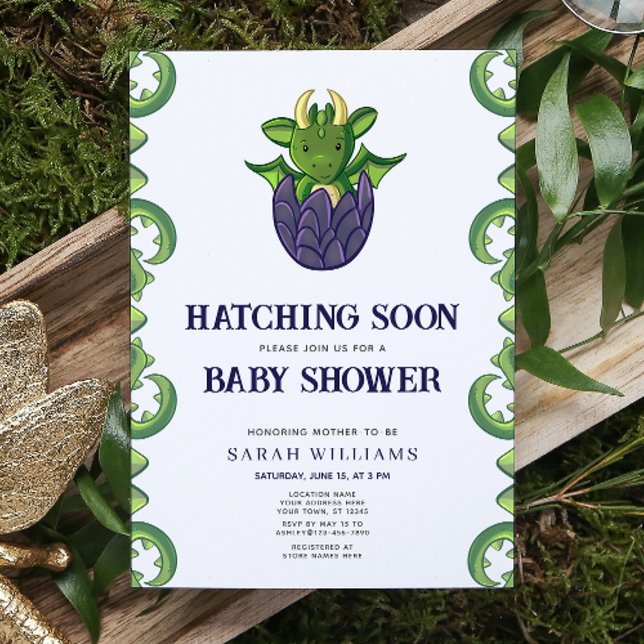 Dragon Gender Neutral Hatching Soon Baby Shower Inbjudningar (Baby Shower Invitation)