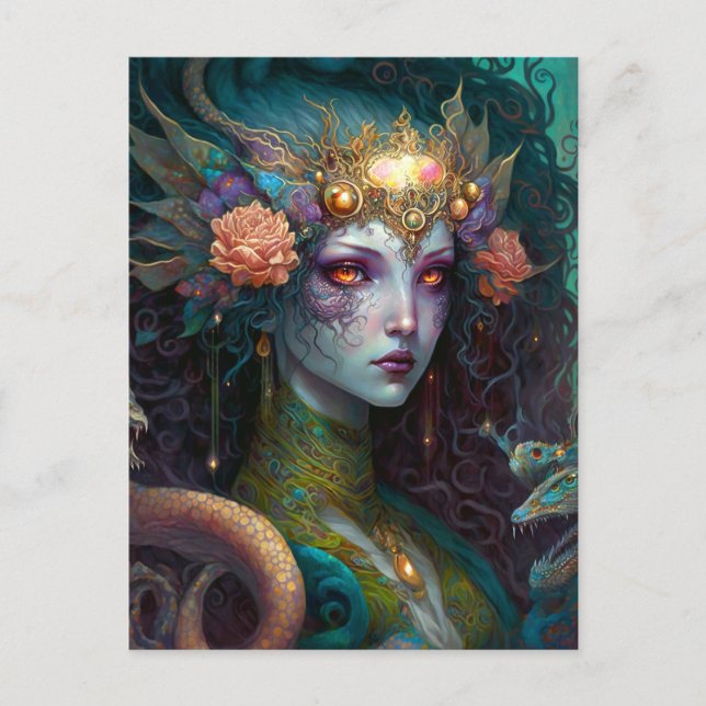 Dragon Goddess Queen Fantasy Art Vykort (Framsida)