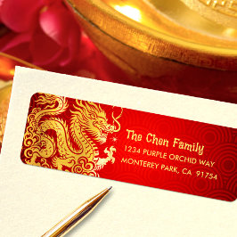 Dragon Gold Foil Chinese Lunar Nyår 2024 Red Returadress Etikett