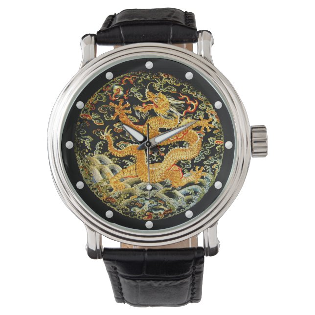 Dragon golden Chinese Qing dynasty embroidery Armbandsur (Framsida)