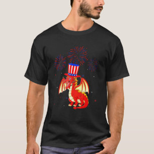 Dragon Graphic Rött vitt blått Fireworks Decor 4:e T Shirt