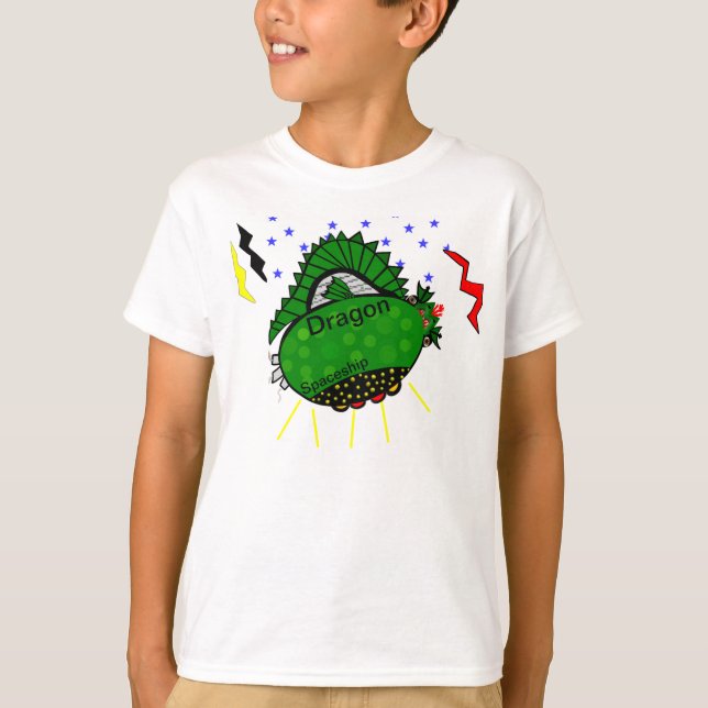 Dragon Grönt Spaceship Roligt Kids Shirt T-shirt (Framsida)