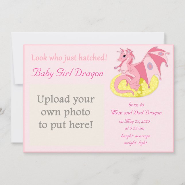 Dragon Hatchling Birth Notice for Girls Meddelande (Framsida)