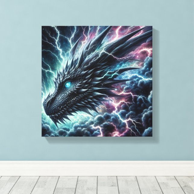 Dragon Head in a Thunderstorm with Lightning Canvastryck (Insitu (trägolv))