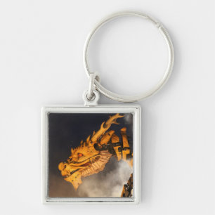 Dragon Head Red Öga Fyrkantig Silverfärgad Nyckelring
