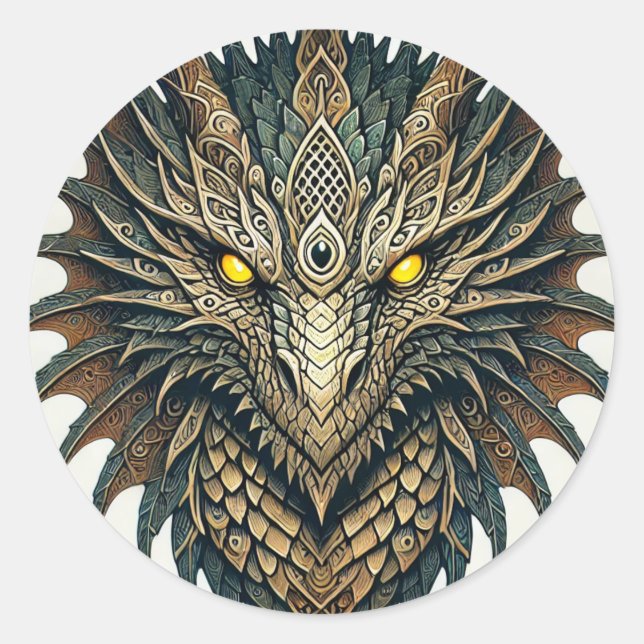 Dragon Head Runt Klistermärke (Framsida)