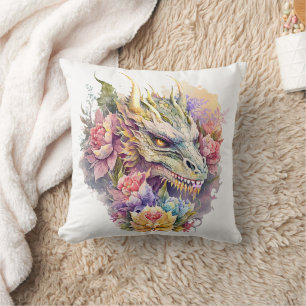 Dragon Head with Flowers Kudde