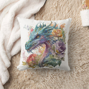 Dragon Head with Flowers Kudde