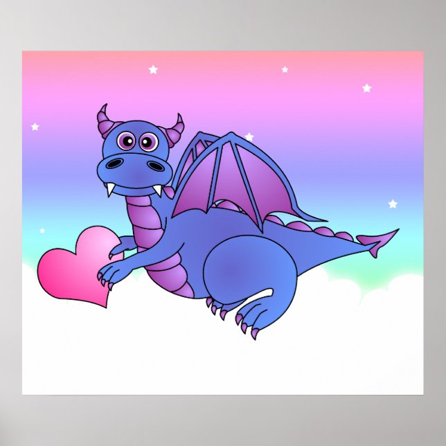 Dragon Heart - Cute Blue & Lila Dragon Poster (Framsidan)