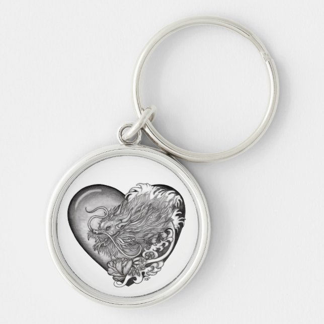 Dragon Heart Rund Silverfärgad Nyckelring (Framsidan)