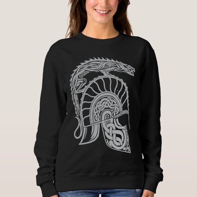 Dragon Helm High Fantasy Norse Celtic Viking Greek T Shirt (Framsida)