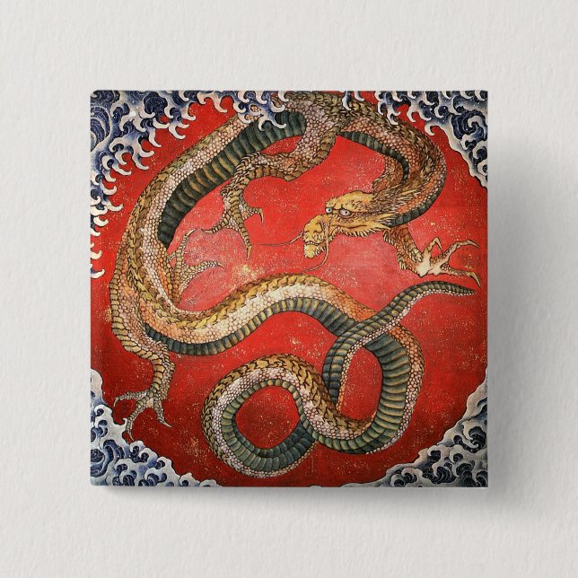 Dragon, Hokusai Japansk Fine Art Knapp (Framsida)