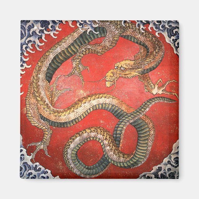 Dragon, Hokusai Japansk Fine Art Magnet (Framsidan)