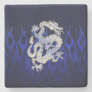 Dragon i Chrome som Blue Carbon Fiber Stilar Stenunderlägg