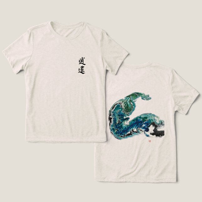 Dragon i Vågar - Abstrakt Oceanenergi T Shirt (Design fram och bak)