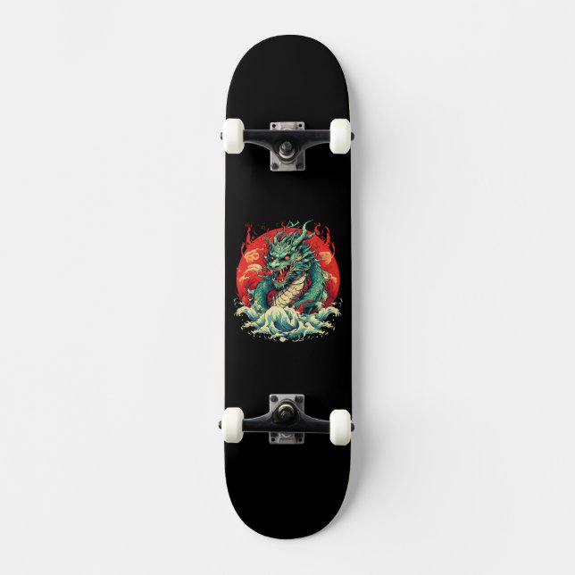 Dragon i Vågar Mini Skateboard Bräda 18,5 Cm (Framsida)